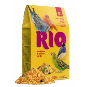 Гурме храна за за вълнисти папагали и малки птички RIO Gourmet food for budgies and other small birds със стафиди, папая, ананас, плодове от офика, плодове от хвойна